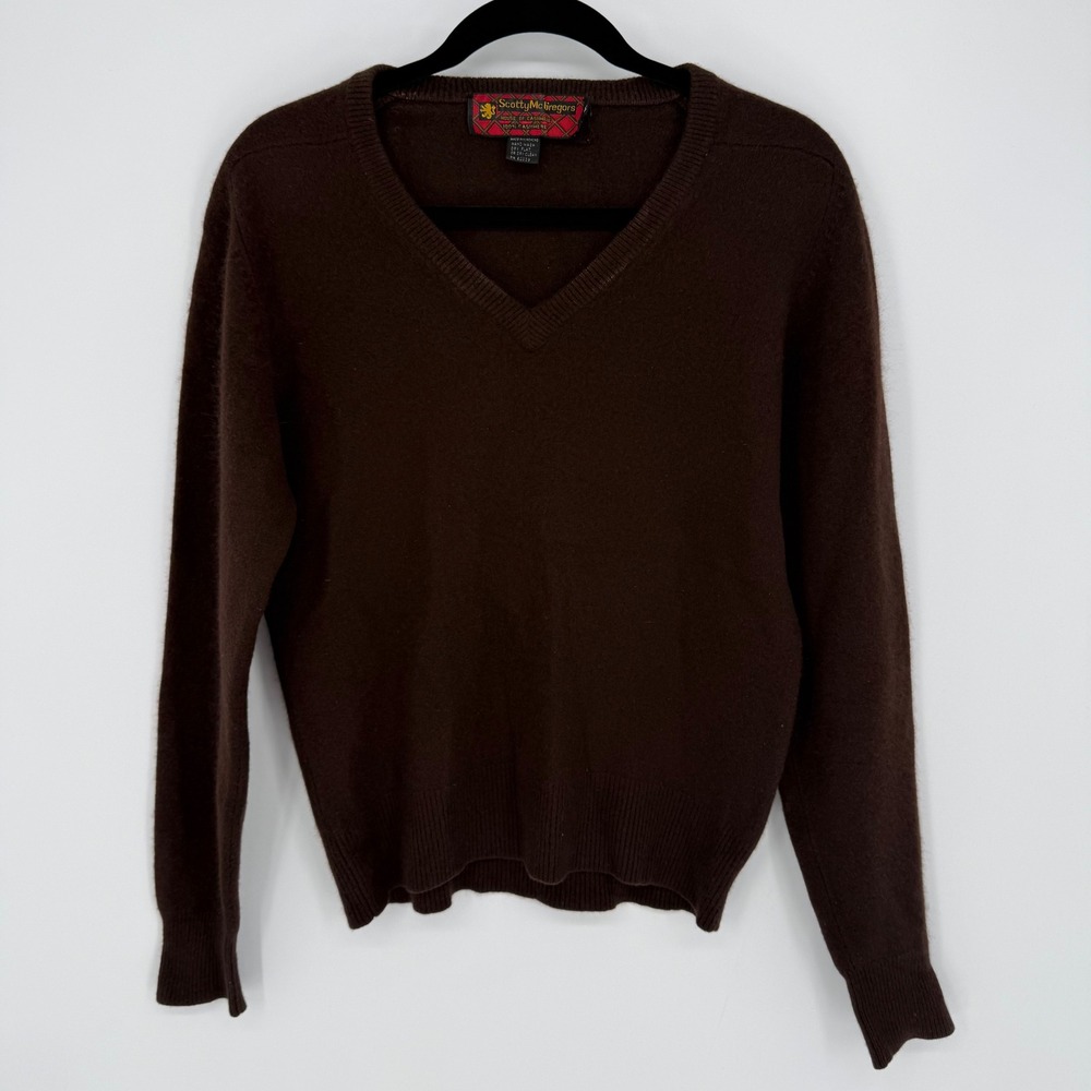 SCOTTY MCGREGOR'S HOUSE OF‎ CHASHMERE 100% CASHMERE BROWN V-NECK SWEATER MEDIUM